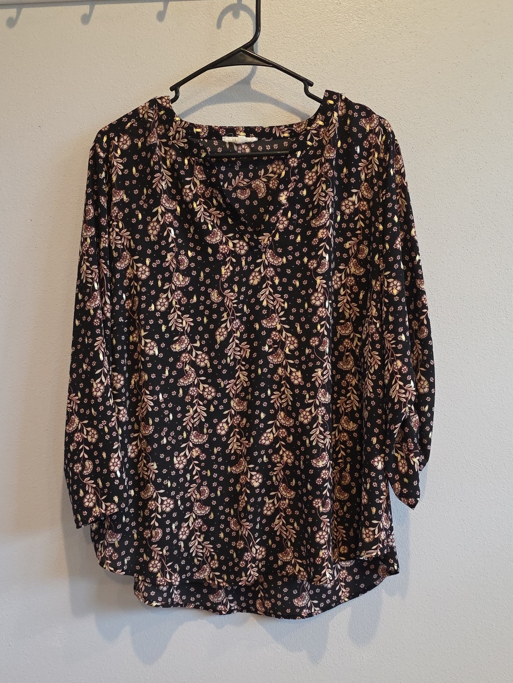 Maurices Black Blouse with Pink Floral Print